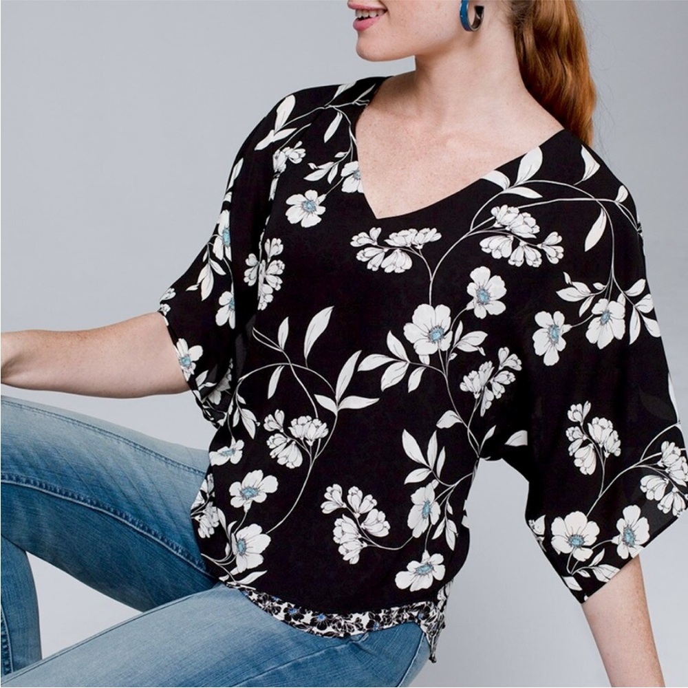 WHBM Kimono V-Neck Blouse, Elbow Sleeve